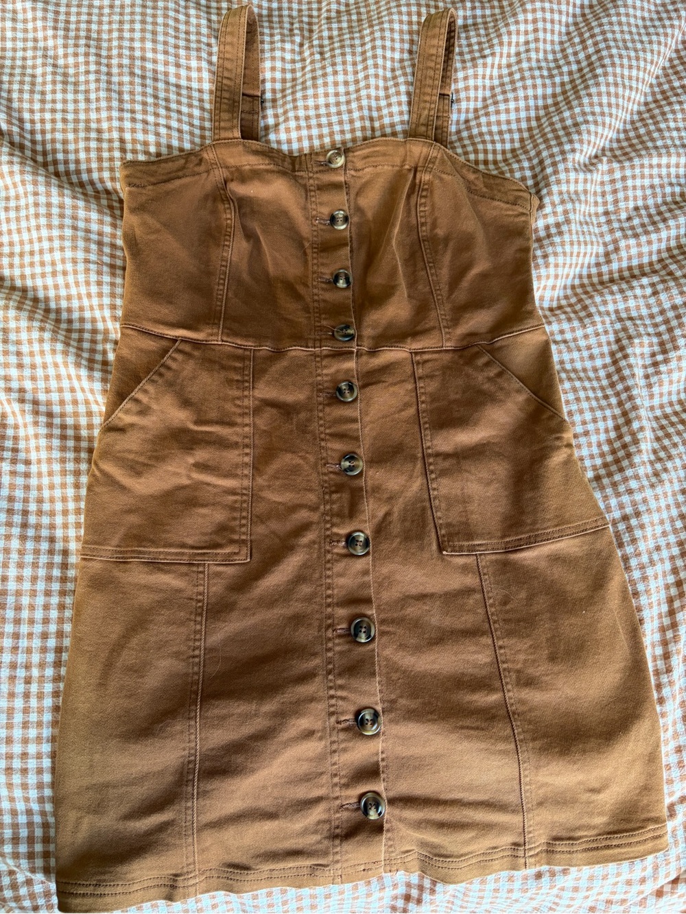 Altar'd State Brown Button-Front Mini Dress with Pockets